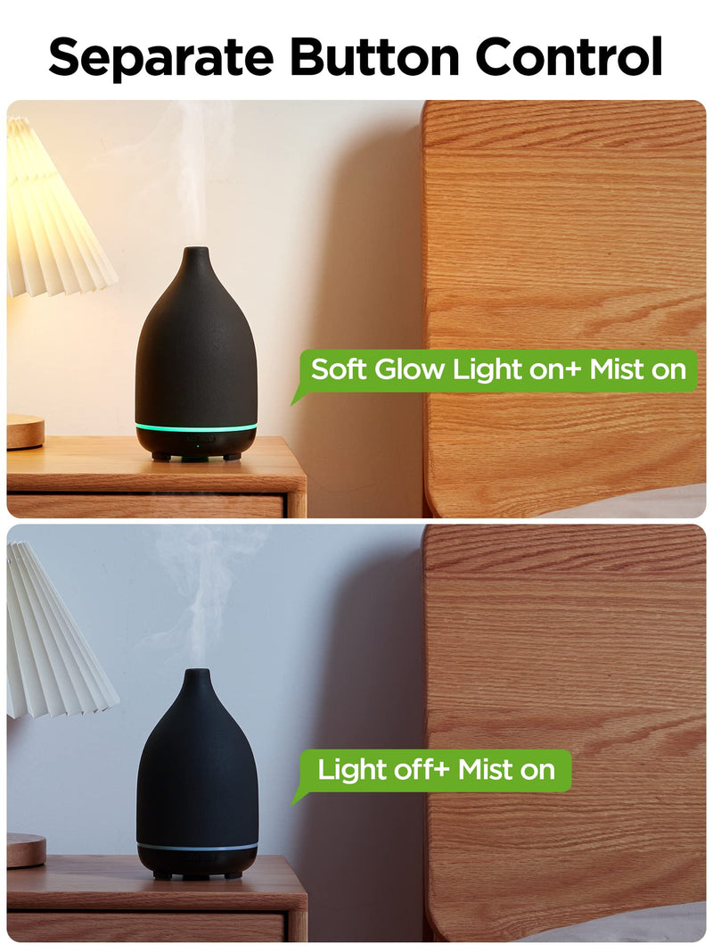 InnoGear Oil Diffuser, 150ML Handcrafted Ceramic Diffuser for Essential Oils Aromatherapy Diffuser Ultrasonic Cool Mist Humidifier with 2 Mist Modes Waterless Auto Off for Room Office, Ceramic Black