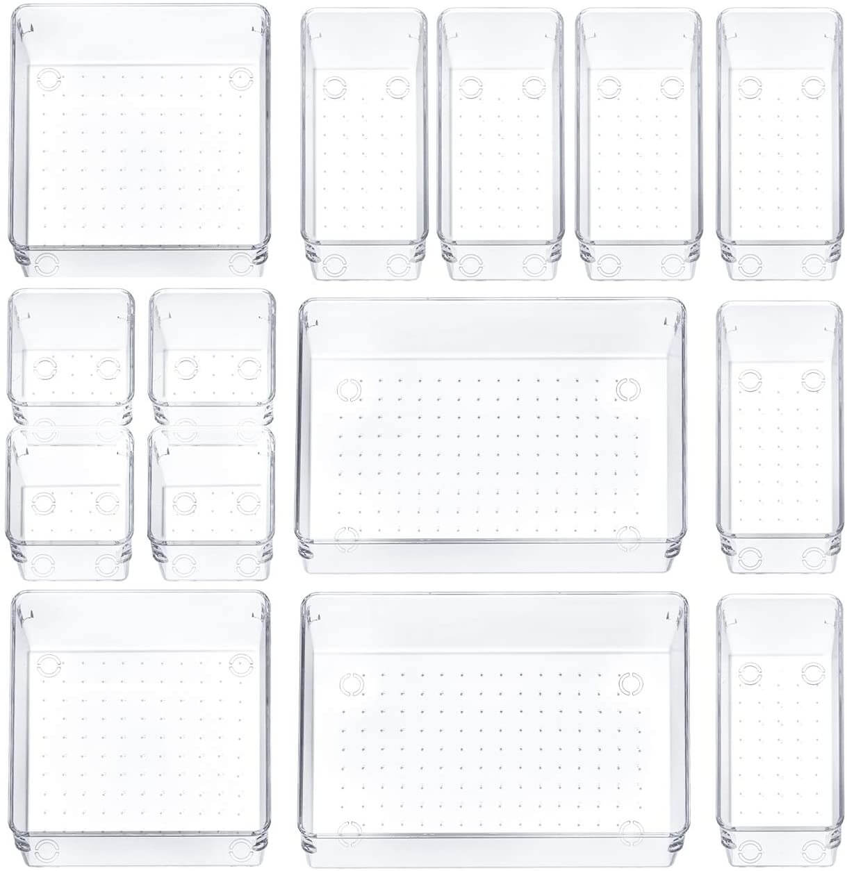 InnoGear 14 Packs Desk Drawer Organizer Trays with 4-Size Clear Plasti