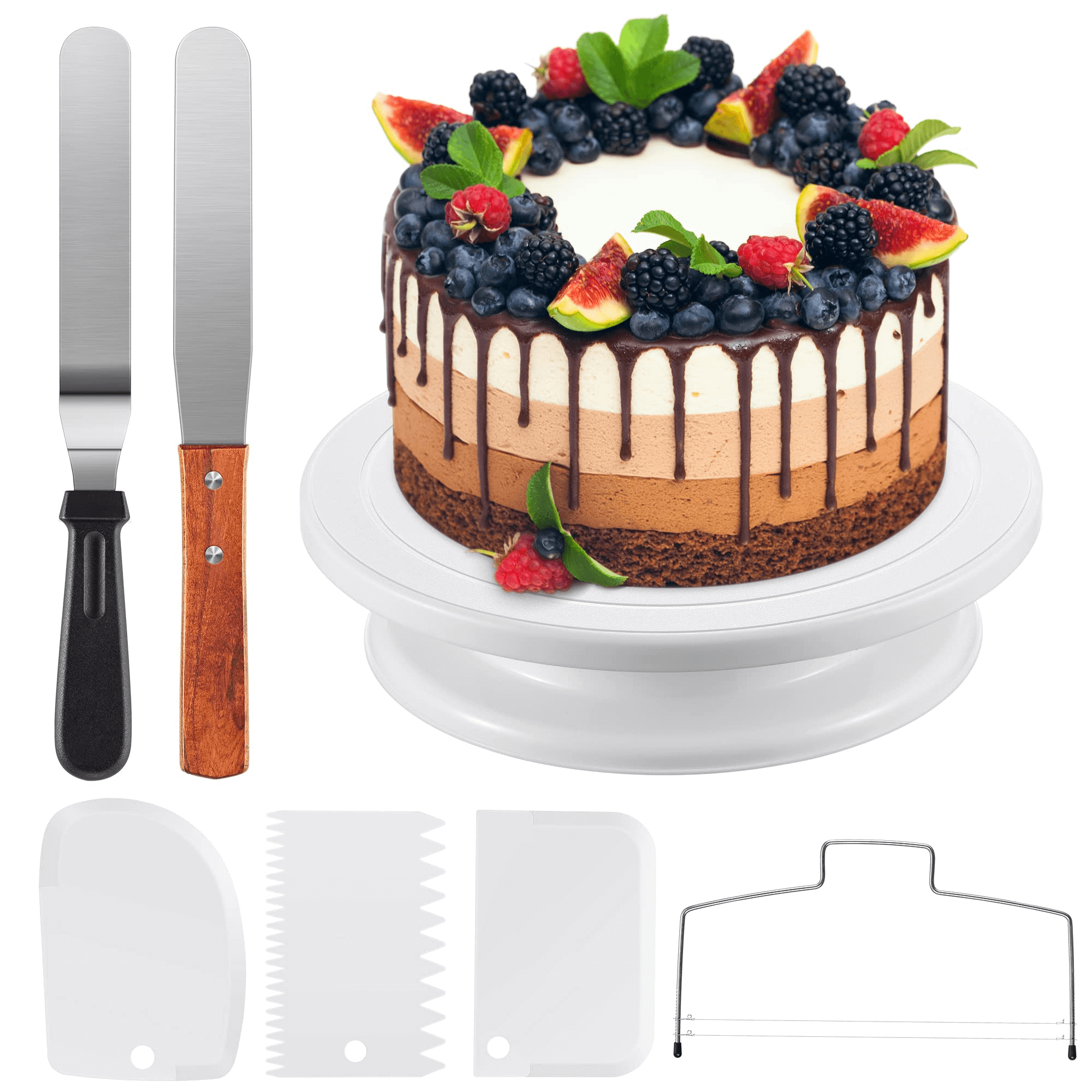 11 Inch Non Slip Cake Turntable for Decorating,Rotating Cake Stand with 2  Icing Spatula,Cake Decorating Tools Supplies with 3 Icing Smoother 1 Cake