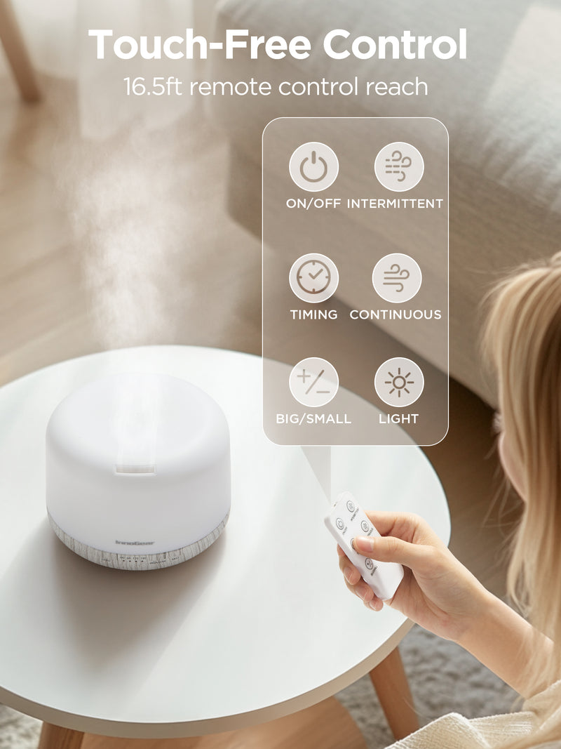 InnoGear Aromatherapy Diffuser & 10 Essential Oils Set, 500ml Essential Oil Diffuser with Remote Control Ultrasonic Cool Mist Scent Humidifier Vaporizer Auto-Off Timer for Room Office Home - Thumbnail 3