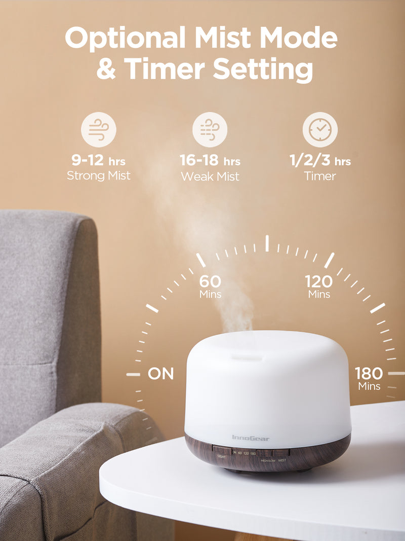InnoGear 500ml Essential Oil Diffuser with Remote Control, Premium Ultrasonic Aromatherapy Diffusers Scent Humidifier Vaporizer Auto-Off Timer for Large Room Home, Brown