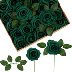 InnoGear Artificial Flowers, 100 Pcs Hunt Green Rose Foam Fake Roses Bulk with Stems for Decoration DIY Wedding Bouquets Centerpieces Bridal Shower Party Christmas Tree