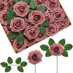 InnoGear Artificial Flowers, 50 Pcs Dusty Pink Foam Fake Roses Bulk with Stems for Decoration DIY Wedding Bouquets Centerpieces Bridal Shower Party Christmas Tree