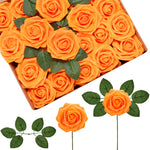 InnoGear Artificial Flowers, 50 Pcs Orange Rose Foam Fake Roses Bulk with Stems for Decoration DIY Wedding Bouquets Centerpieces Bridal Shower Party Christmas Tree