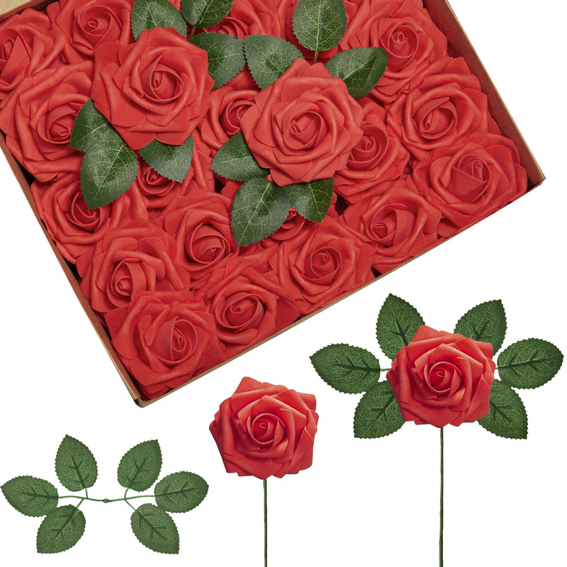 InnoGear Artificial Roses Foam Flowers, 50 Pcs Red Roses Artificial Flowers Fake Roses for Decoration DIY Wedding Bouquets Centerpieces Bridal Shower Party Valentine's Day Christmas Xmas