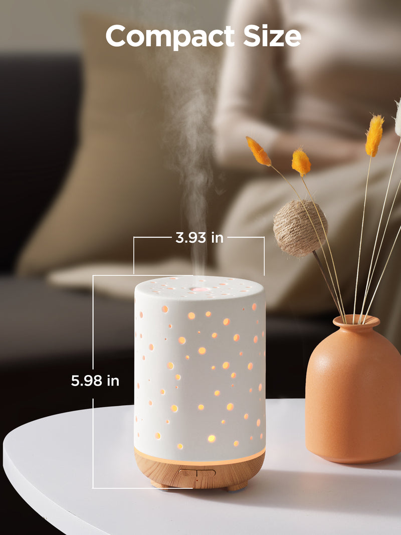 InnoGear Ceramic Diffuser, 150ML Essential Oil Diffuser for Home Handcrafted Aromatherapy Diffuser Ultrasonic Cool Mist Humidifier with 2 Mist Modes Waterless Auto Off for Room Office, White