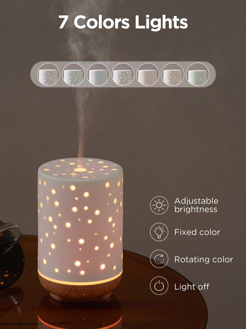 InnoGear Ceramic Diffuser, 150ML Essential Oil Diffuser for Home Handcrafted Aromatherapy Diffuser Ultrasonic Cool Mist Humidifier with 2 Mist Modes Waterless Auto Off for Room Office, White
