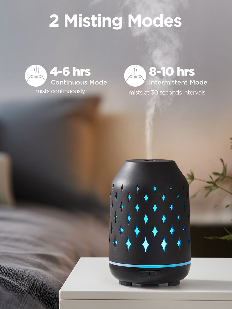 InnoGear Essential Oil Diffuser, 150ML Ceramic Diffuser for Home Handcrafted Aromatherapy Diffuser Ultrasonic Cool Mist Humidifier with 2 Mist Modes Waterless Auto Off for Room Office, Black