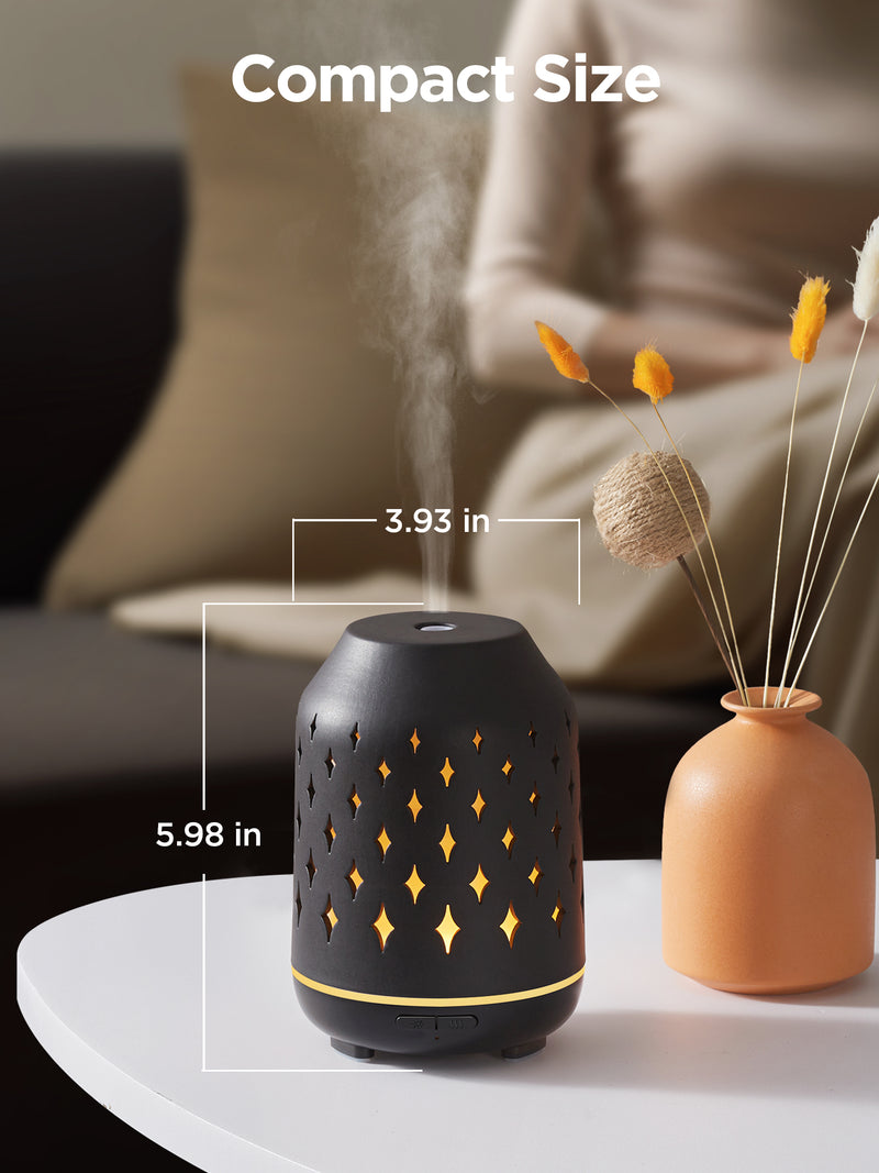 InnoGear Essential Oil Diffuser, 150ML Ceramic Diffuser for Home Handcrafted Aromatherapy Diffuser Ultrasonic Cool Mist Humidifier with 2 Mist Modes Waterless Auto Off for Room Office, Black