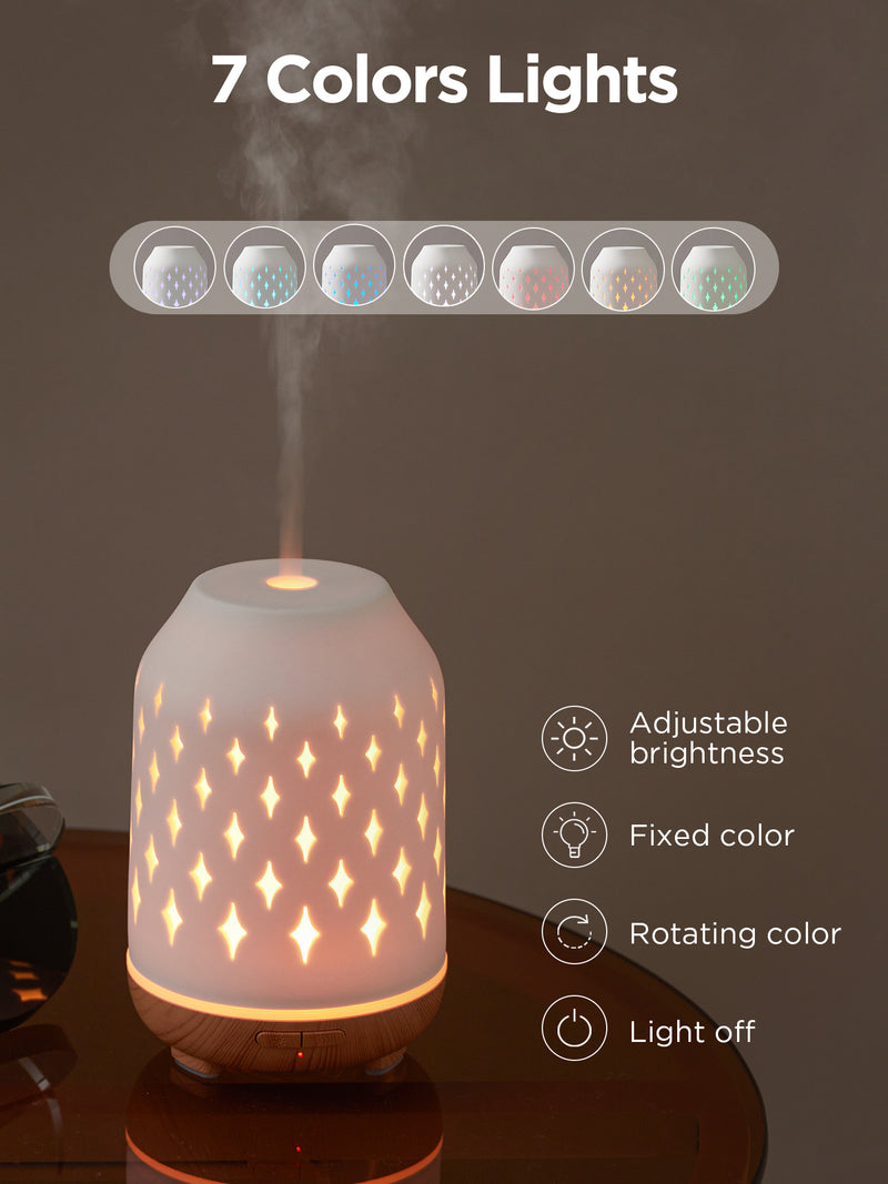 InnoGear Essential Oil Diffuser, 150ML Ceramic Diffuser for Home Handcrafted Aromatherapy Diffuser Ultrasonic Cool Mist Humidifier with 2 Mist Modes Waterless Auto Off for Room Office, White