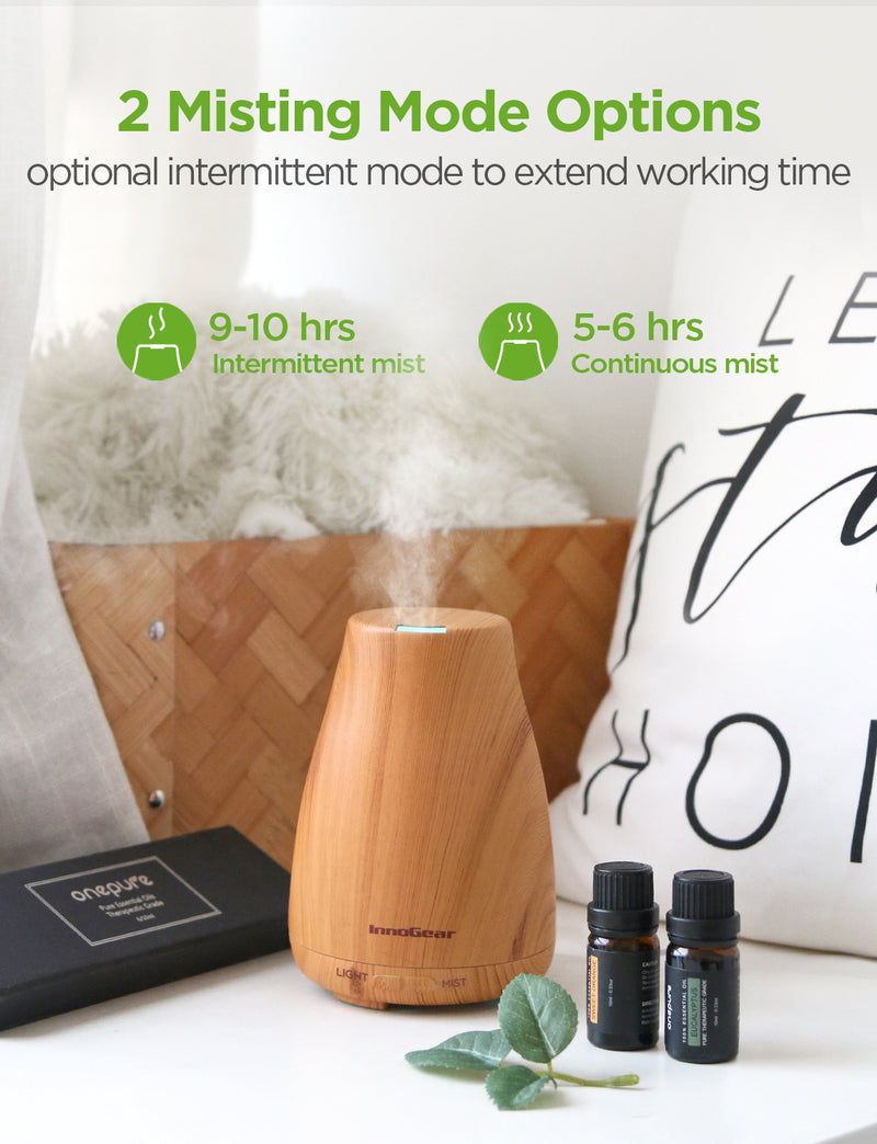 InnoGear Essential Oil Diffuser with Oils, 150ml Aromatherapy Diffuser with 6 Essential Oils Set, Aroma Cool Mist Humidifier Gift Set, Yellow Wood Grain