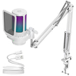 InnoGear Gaming USB Microphone, AI-Noise Cancelling Condenser Mic with Mute, Gain, RGB Indicator, Boom Arm Stand for Streaming, Podcast, Twitch, YouTube, Discord, PC, Computer, PS4, PS5, Mac, White
