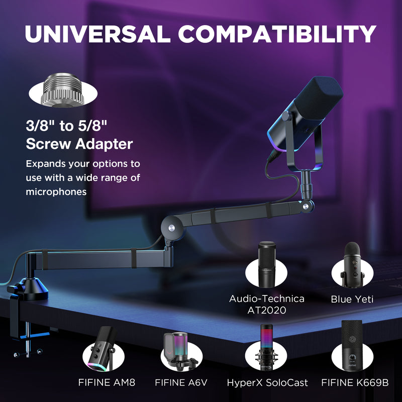 Fifin Micro InnoGear Low Profile Mic Arm, Microphone Boom Arm Desk Mount for Fifin