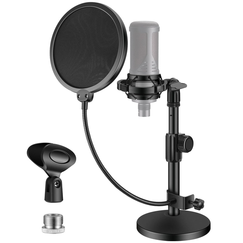 InnoGear Mic Stand Desk, Adjustable Desktop Microphone Stand Table with Shock Mount Mic Clip Pop Filter 3/8" to 5/8" Adapter for Blue Yeti Hyper X QuadCast S AT2020 Fifine K669B Shure SM58 SM48 PGA48