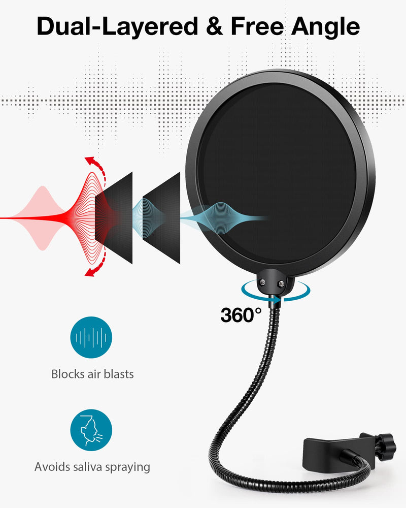 InnoGear Mic Stand Desk, Adjustable Desktop Microphone Stand Table with Shock Mount Mic Clip Pop Filter 3/8" to 5/8" Adapter for Blue Yeti Hyper X QuadCast S AT2020 Fifine K669B Shure SM58 SM48 PGA48