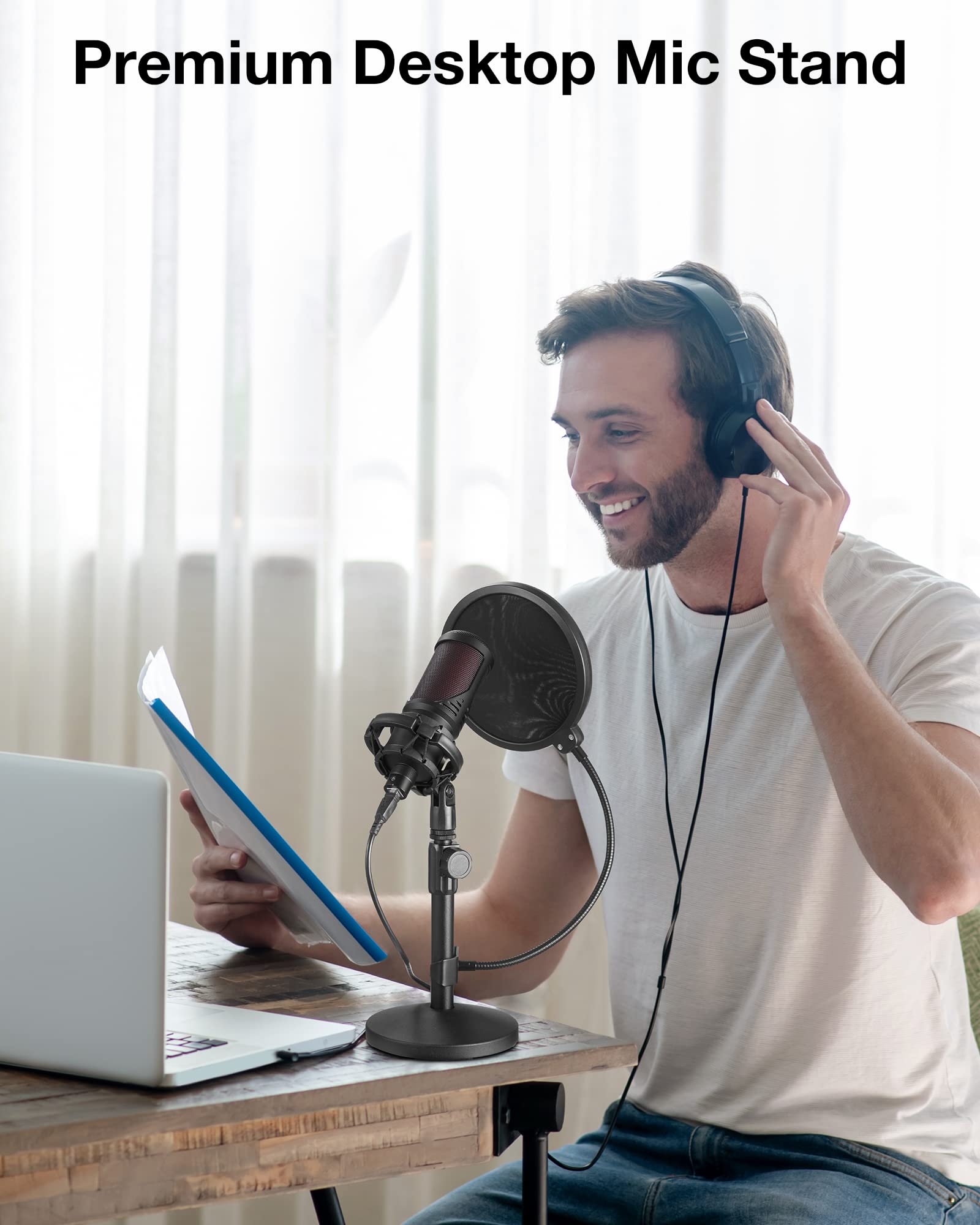 InnoGear Mic Stand Desk, Adjustable Desktop Microphone Stand Table wit
