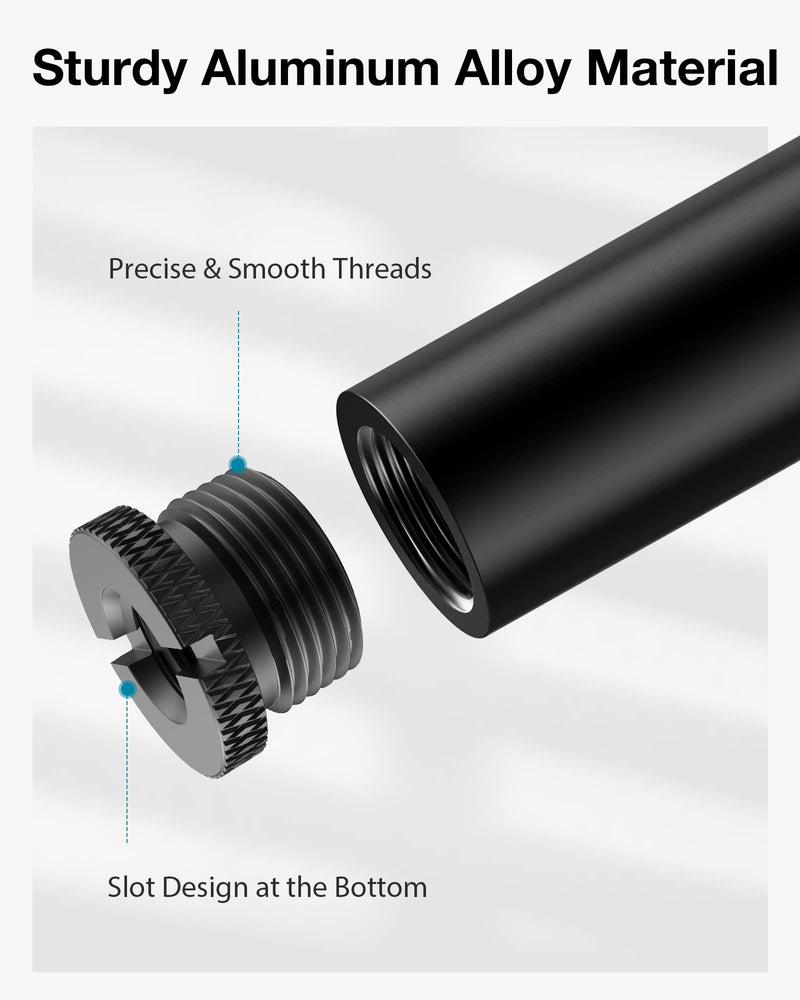 Tubes D’Extension Pour Bras De Micro SAVITA – 2 Tubes + Adaptateur Métal 5/8" Vers 3/8", Alliage D’Aluminium Noir, Prolongateur Robuste