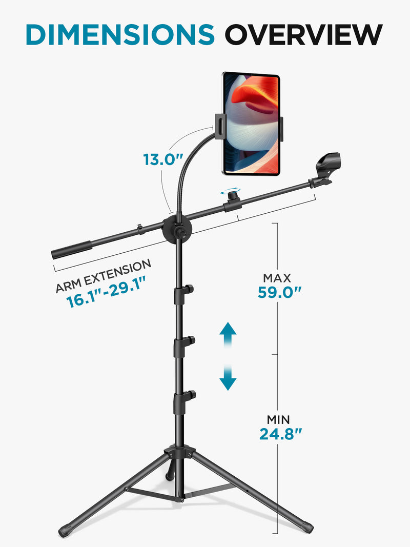 InnoGear Mic Stand, 6 in 1 Microphone Stand Floor with Tablet Phone Holder Height Adjustable from 30" to 72" Mic Stand Tripod Boom Arm with Gooseneck Carrying Bag for Singing Karaoke Stage