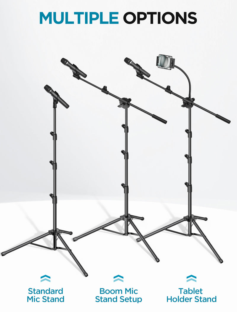 InnoGear Mic Stand, 6 in 1 Microphone Stand Floor with Tablet Phone Holder Height Adjustable from 30" to 72" Mic Stand Tripod Boom Arm with Gooseneck Carrying Bag for Singing Karaoke Stage