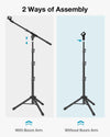 InnoGear Microphone Stand, Tripod Boom Arm Floor Mic Stand Height Adjustable Heavy Duty with Carrying Bag 2 Mic Clips 3/8" to 5/8" Adapter for Singing Podcast for Blue Yeti Shure SM58 SM48 Samson Q2U