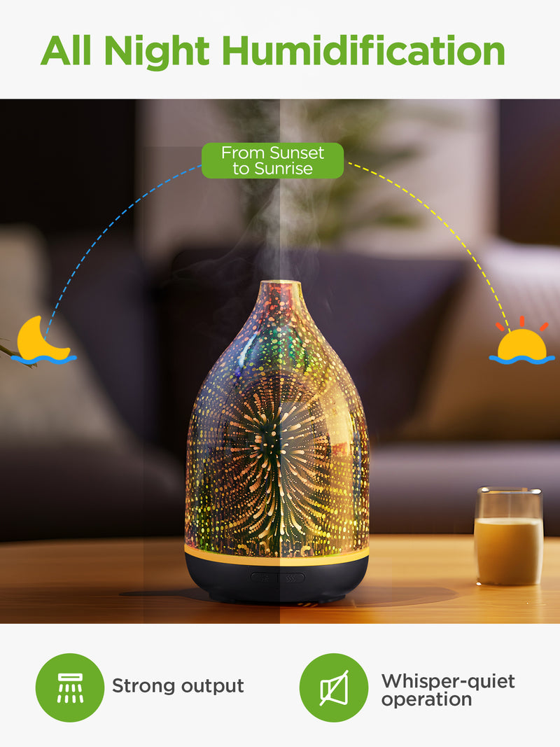 InnoGear Oil Diffuser, 150ml Handmade Glass Diffuser 3D Glass Essential Oil Diffuser Ultrasonic Aromatherapy Diffuser Cool Mist Humidifier with Timers Waterless Auto Shut-Off