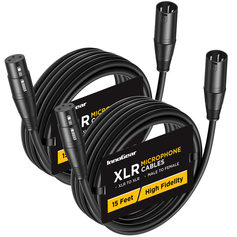 InnoGear XLR Microphone Cable 15 Feet 2 Pack Male to Female 3-Pin Balanced XLR Mic Cables Cord for Speaker Podcast Audio Mixer