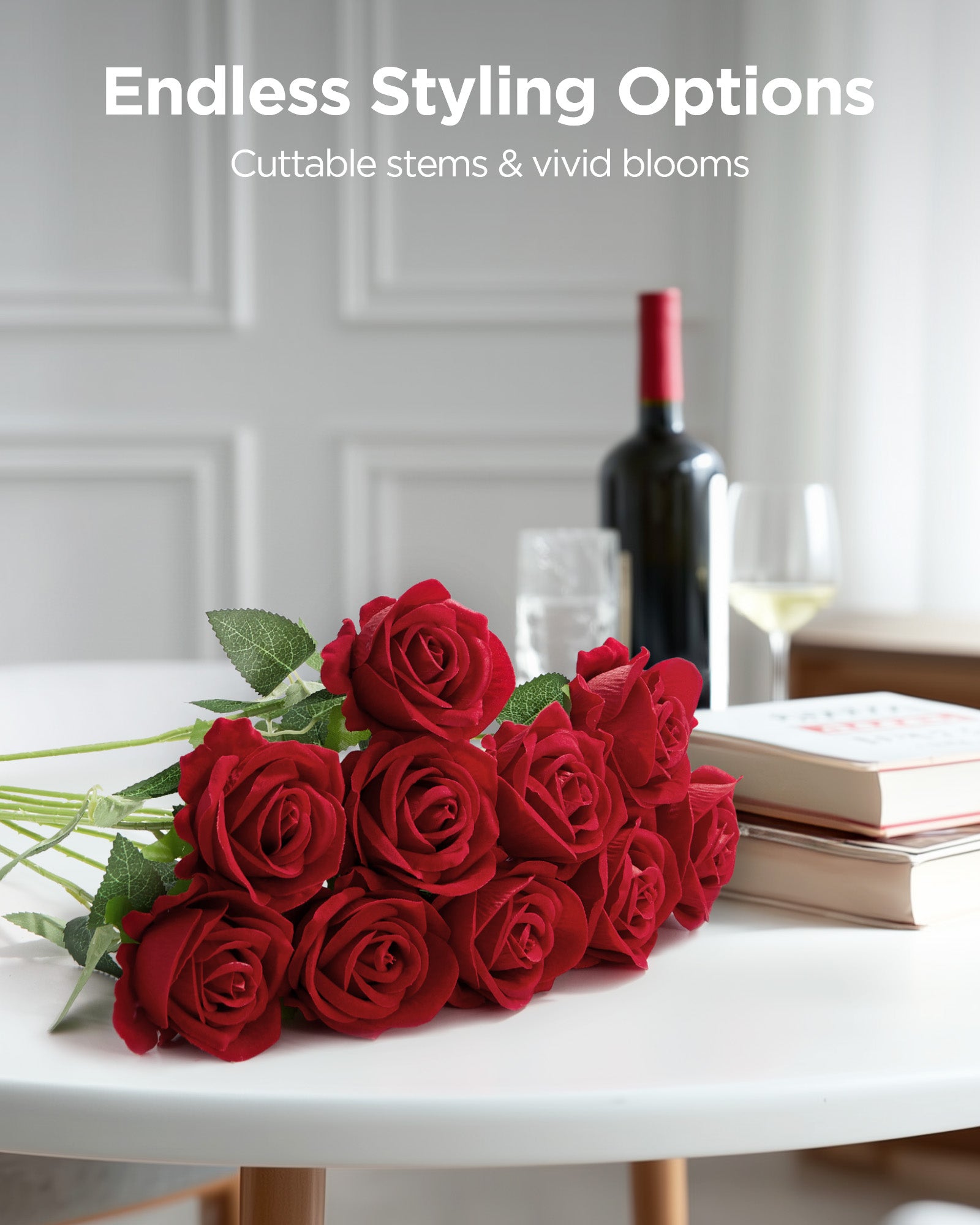 InnoGear 100 Pcs Red Roses Artificial Flowers, Fake Velvet Silk Rose B