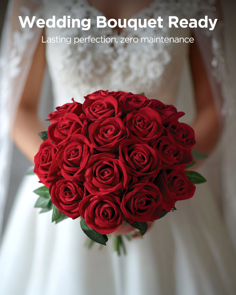 InnoGear 100 Pcs Red Roses Artificial Flowers, Fake Velvet Silk Rose B