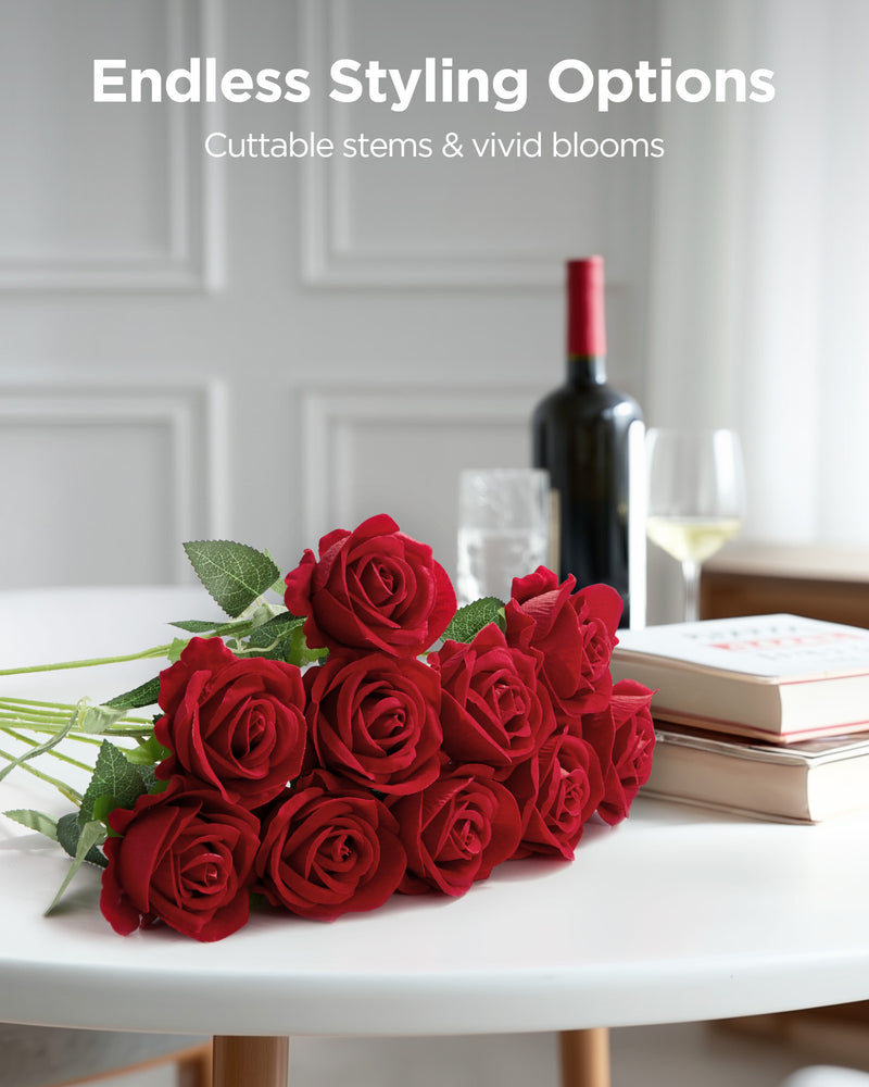 InnoGear 100 Pcs Red Roses Artificial Flowers, Fake Velvet Silk Rose B