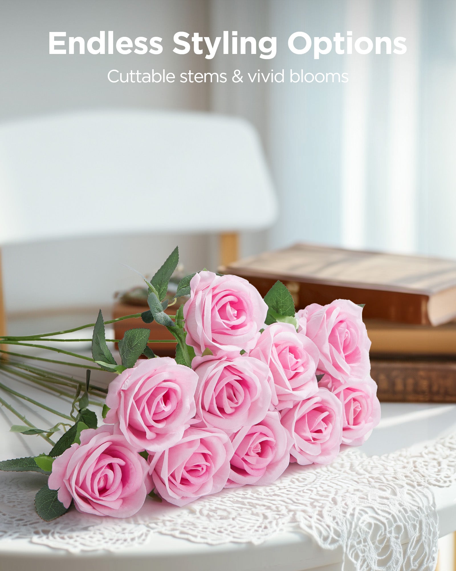 InnoGear 50 Pcs Pink Roses Artificial Flowers, Fake Velvet Silk Rose B