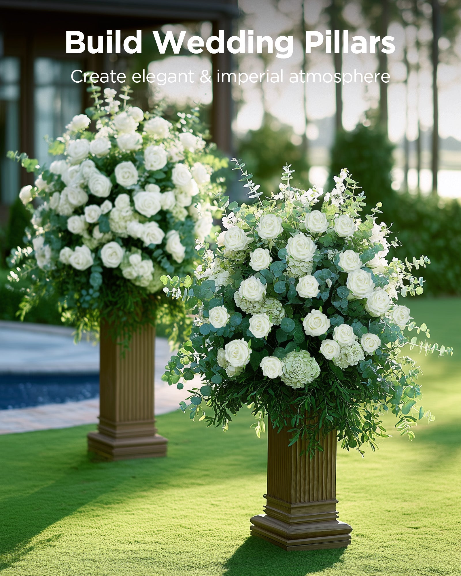 InnoGear 50 Pcs White Roses Artificial Flowers, Fake Velvet Silk Rose