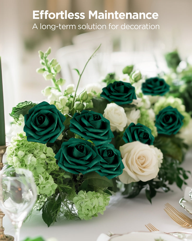 InnoGear Artificial Flowers, 100 Pcs Hunt Green Rose Foam Fake Roses Bulk with Stems for Decoration DIY Wedding Bouquets Centerpieces Bridal Shower Party Christmas Tree
