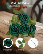 InnoGear Artificial Flowers, 100 Pcs Hunt Green Rose Foam Fake Roses Bulk with Stems for Decoration DIY Wedding Bouquets Centerpieces Bridal Shower Party Christmas Tree