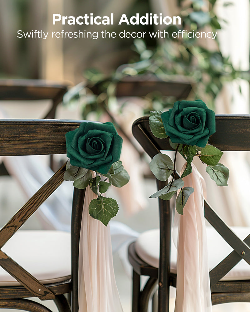 InnoGear Artificial Flowers, 100 Pcs Hunt Green Rose Foam Fake Roses Bulk with Stems for Decoration DIY Wedding Bouquets Centerpieces Bridal Shower Party Christmas Tree