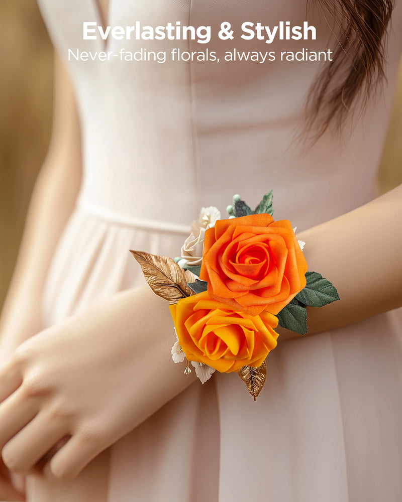InnoGear Artificial Flowers, 100 Pcs Shades of Orange Rose Foam Fake Roses Bulk with Stems for Decoration DIY Wedding Bouquets Centerpieces Bridal Shower Party Christmas Tree