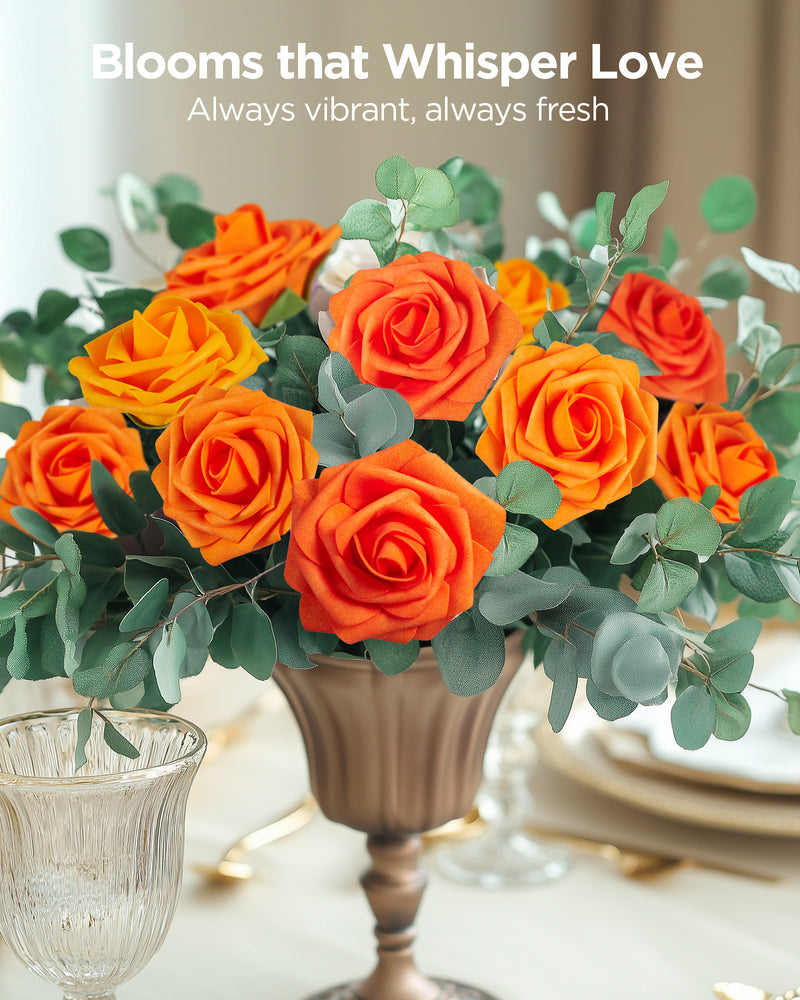 InnoGear Artificial Flowers, 100 Pcs Shades of Orange Rose Foam Fake Roses Bulk with Stems for Decoration DIY Wedding Bouquets Centerpieces Bridal Shower Party Christmas Tree