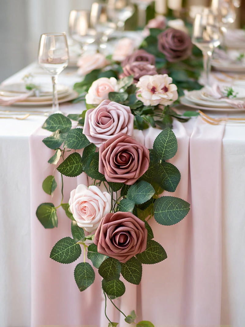 InnoGear Artificial Flowers, 50 Pcs Dusty Pink Foam Fake Roses Bulk with Stems for Decoration DIY Wedding Bouquets Centerpieces Bridal Shower Party Christmas Tree