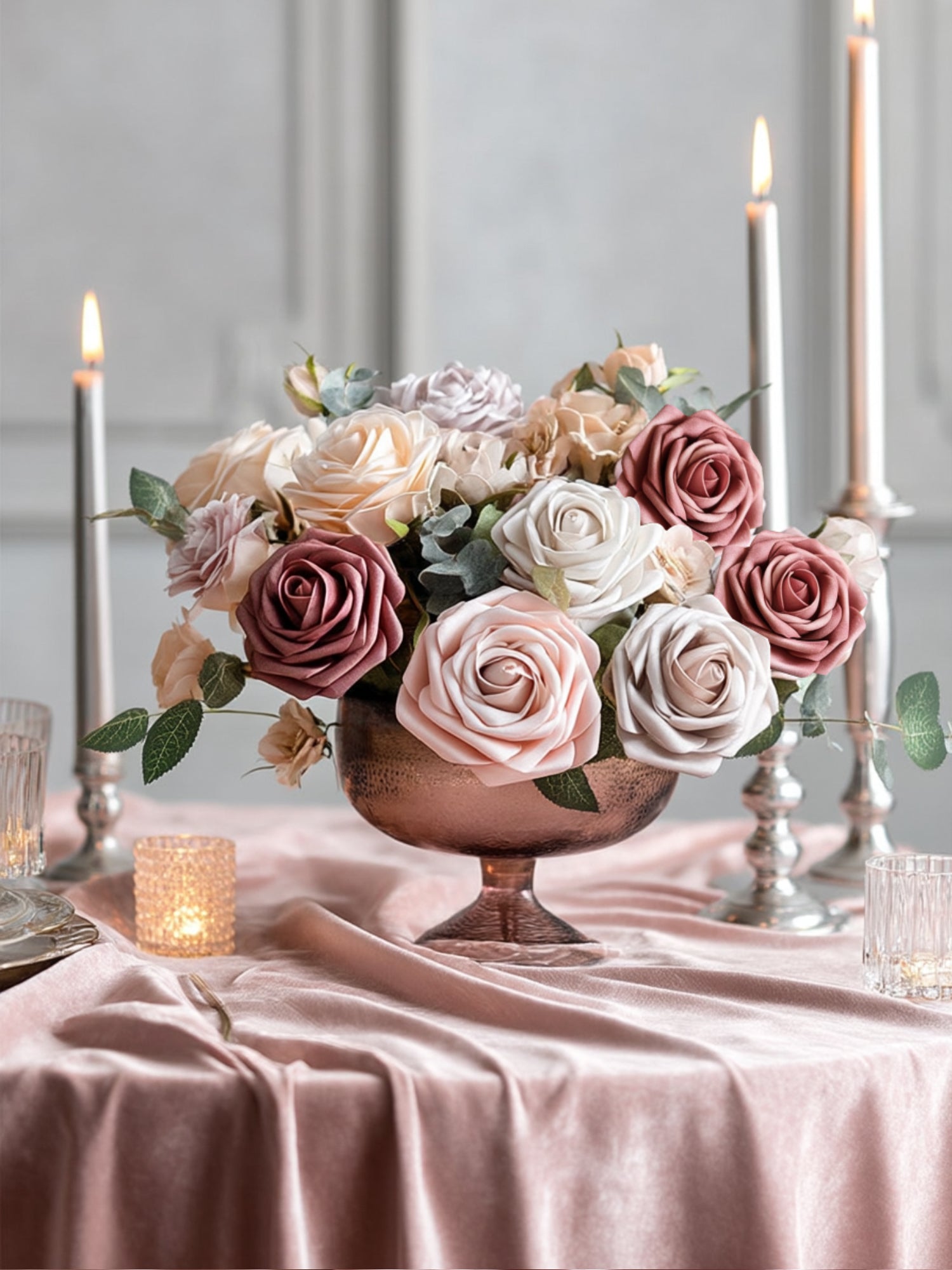 InnoGear Artificial Flowers, 50 Pcs Dusty Pink Foam Fake Roses Bulk wi