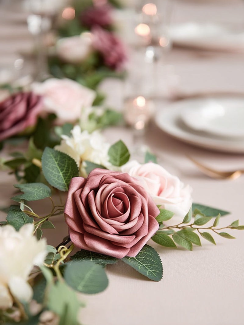 InnoGear Artificial Flowers, 50 Pcs Dusty Pink Foam Fake Roses Bulk with Stems for Decoration DIY Wedding Bouquets Centerpieces Bridal Shower Party Christmas Tree