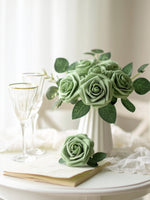 InnoGear Artificial Flowers, 50 Pcs Elf Green Rose Foam Fake Roses Bulk with Stems for Decoration DIY Wedding Bouquets Centerpieces Bridal Shower Party Christmas Tree