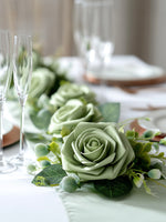 InnoGear Artificial Flowers, 50 Pcs Elf Green Rose Foam Fake Roses Bulk with Stems for Decoration DIY Wedding Bouquets Centerpieces Bridal Shower Party Christmas Tree