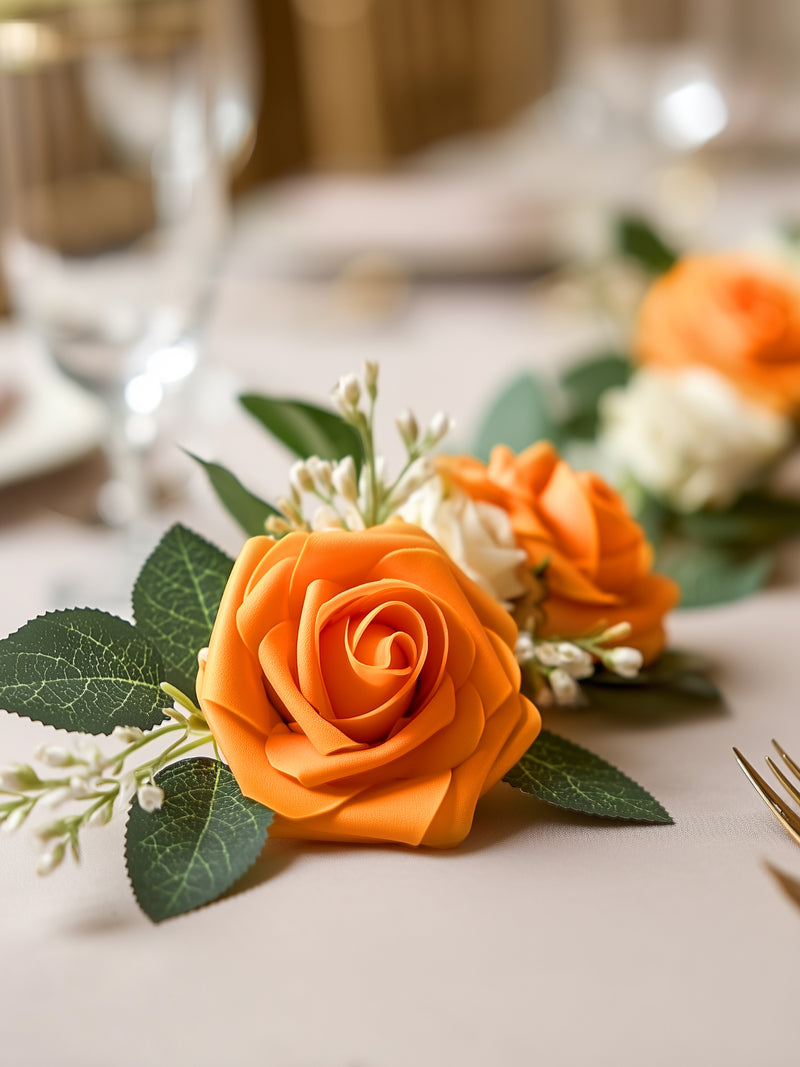 InnoGear Artificial Flowers, 50 Pcs Orange Rose Foam Fake Roses Bulk with Stems for Decoration DIY Wedding Bouquets Centerpieces Bridal Shower Party Christmas Tree