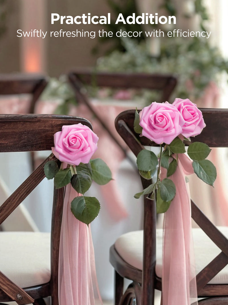 InnoGear Artificial Flowers, 50 Pcs Pink Foam Fake Roses Bulk with Stems for Decoration DIY Wedding Bouquets Centerpieces Bridal Shower Party Valentines Christmas Tree