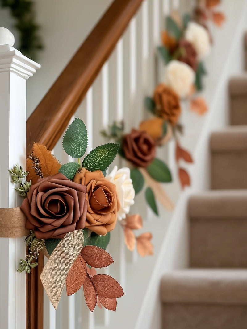 InnoGear Artificial Flowers, 50 Pcs Shades of Earth Tones Foam Fake Roses Bulk with Stems for Decoration Celebration DIY Wedding Bouquets Centerpieces Bridal Shower Party Christmas Tree
