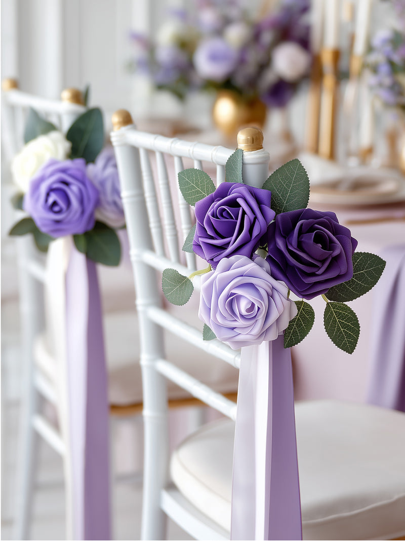 InnoGear Artificial Flowers, 50 Pcs Shades of Purple Foam Fake Roses Bulk with Stems for Decoration Celebration DIY Wedding Bouquets Centerpieces Bridal Shower Party Christmas Tree