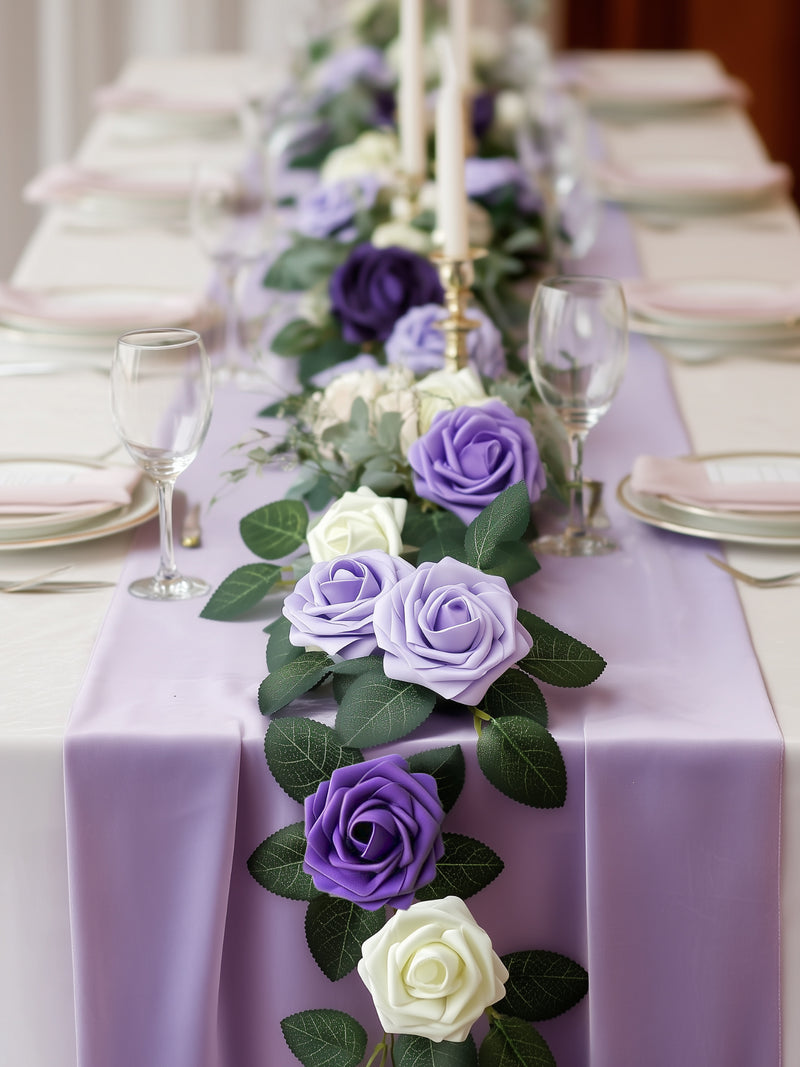 InnoGear Artificial Flowers, 50 Pcs Shades of Purple Foam Fake Roses Bulk with Stems for Decoration Celebration DIY Wedding Bouquets Centerpieces Bridal Shower Party Christmas Tree