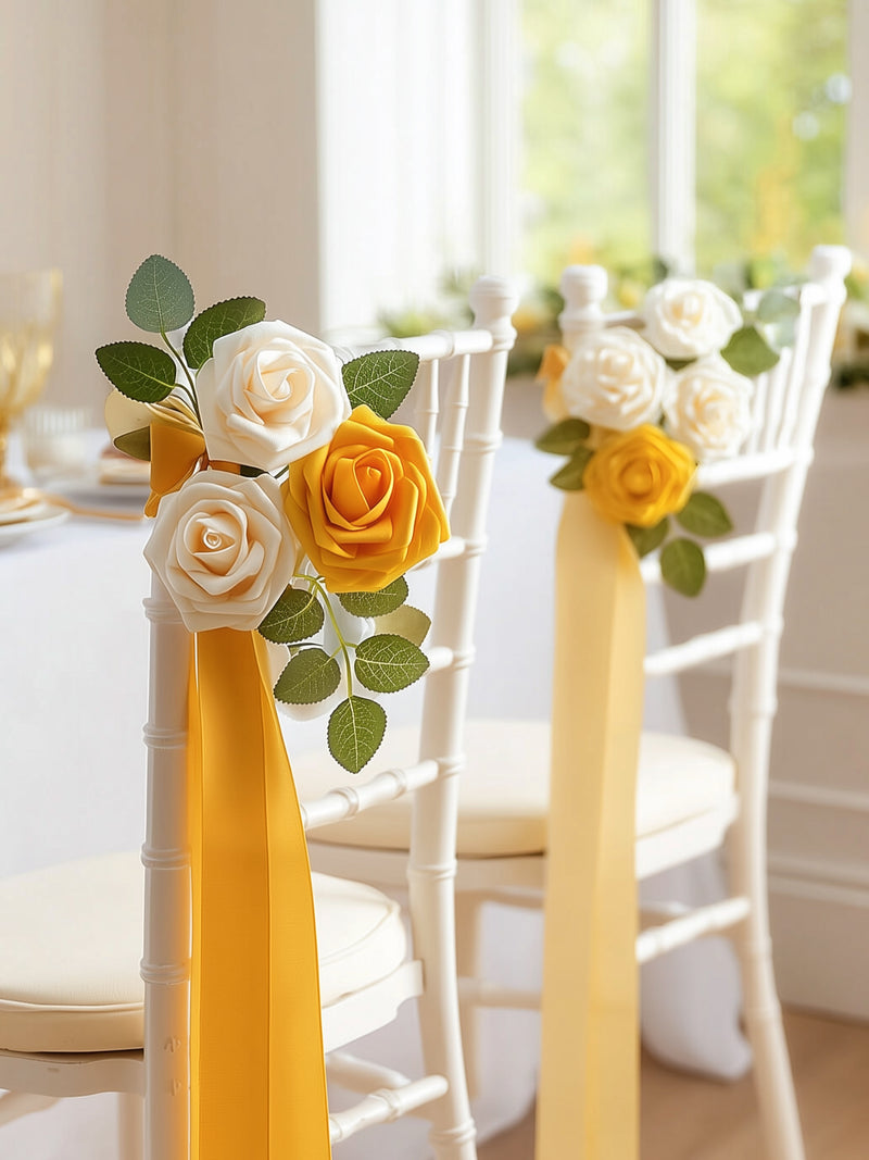 InnoGear Artificial Flowers, 50 Pcs Yellow Foam Fake Roses Bulk with Stems for Decoration Celebration DIY Wedding Bouquets Centerpieces Bridal Shower Party Christmas Tree