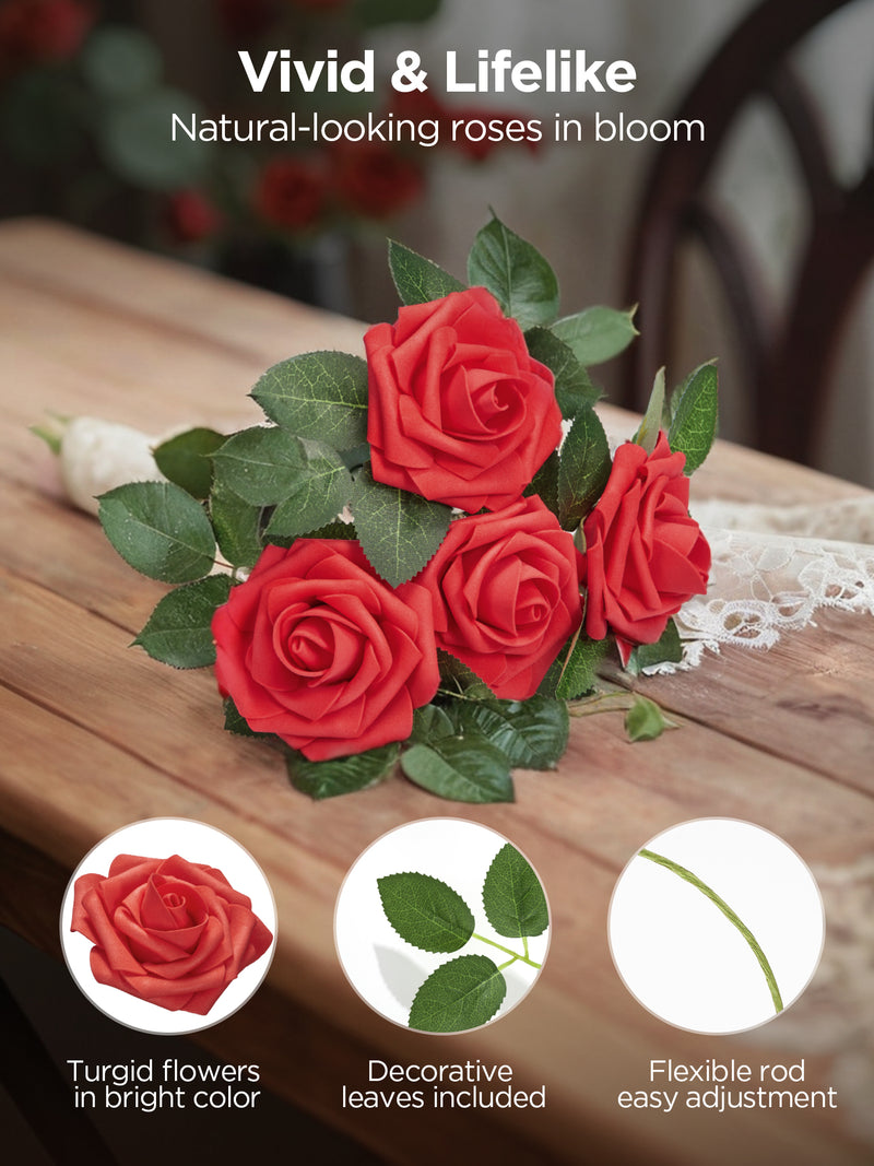 InnoGear Artificial Roses Foam Flowers, 50 Pcs Red Roses Artificial Flowers Fake Roses for Decoration DIY Wedding Bouquets Centerpieces Bridal Shower Party Valentine's Day Christmas Xmas