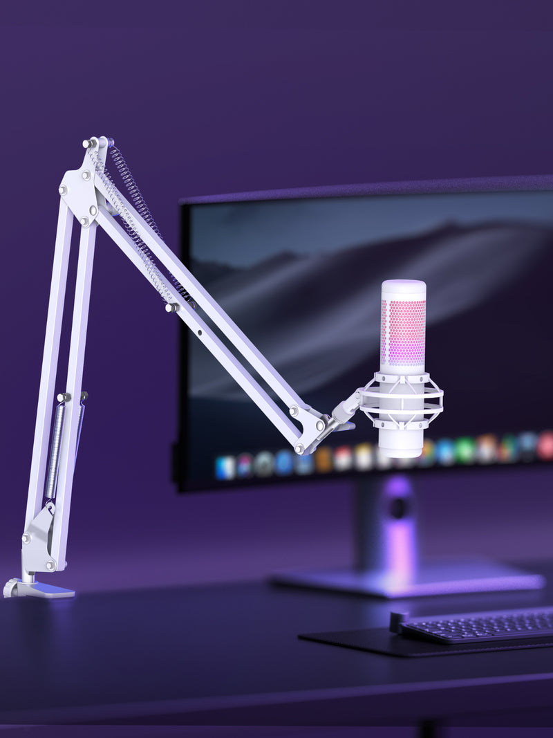 InnoGear Boom Arm Microphone Mic Stand for Blue Yeti HyperX QuadCast SoloCast Snowball Fifine Shure SM7B and other Mic, Medium, White