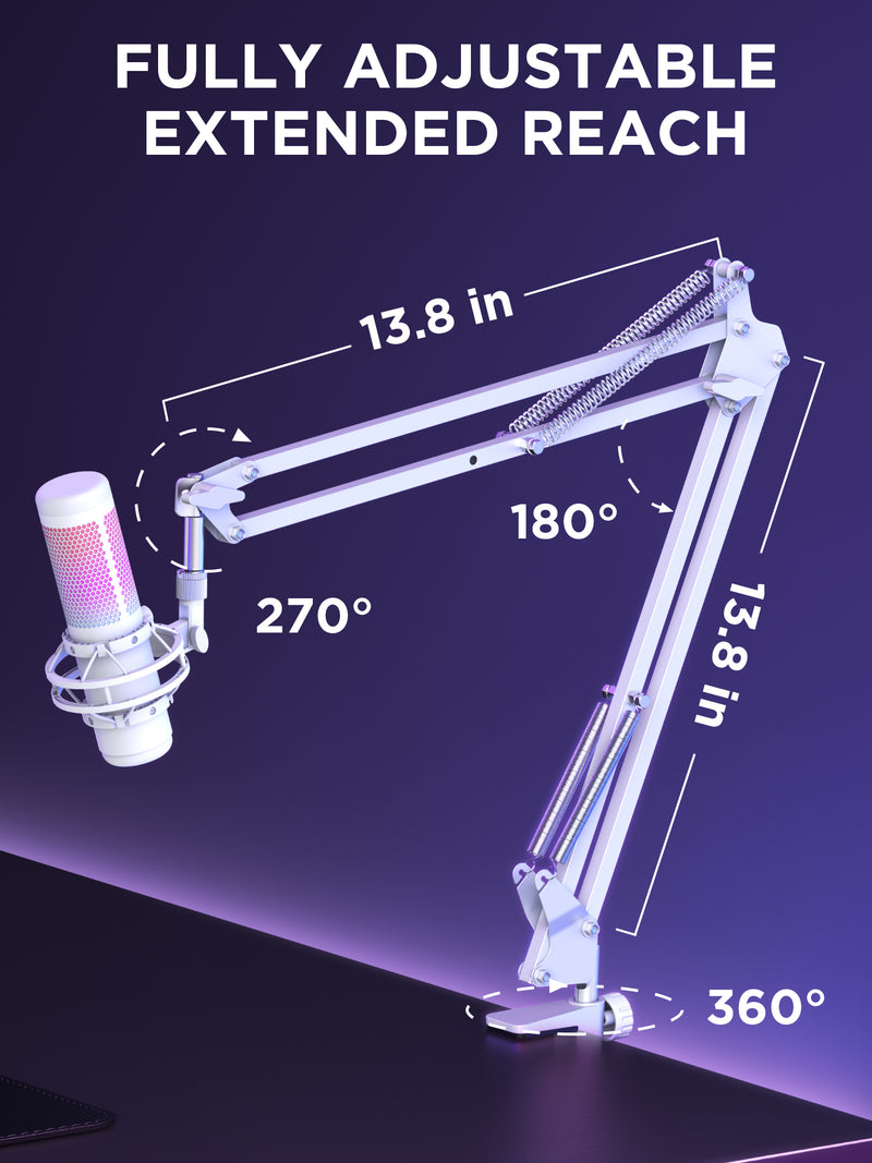 InnoGear Boom Arm Microphone Mic Stand for Blue Yeti HyperX QuadCast SoloCast Snowball Fifine Shure SM7B and other Mic, Medium, White
